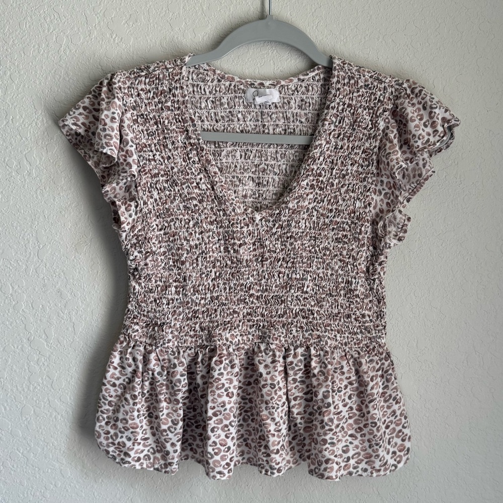 Leopard Ruched V Neck Top Blouse